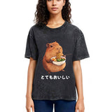Tokyosol Capybara Eating Japanese Ramen Washed T-Shirt