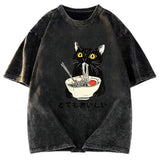 Tokyosol Cats Eat Ramen Noodles Washed T-Shirt