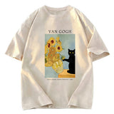 Tokyosol Black Cat With Sunflowers Washed T-Shirt