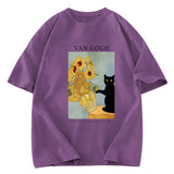 Tokyosol Black Cat With Sunflowers Washed T-Shirt