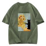 Tokyosol Black Cat With Sunflowers Washed T-Shirt