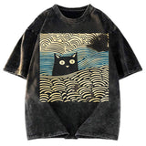 Tokyosol Kawaii Cat Japanese Washed T-Shirt
