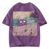 Tokyosol Kawaii Cat Japanese Washed T-Shirt