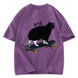 Tokyosol Cat On Skateboard Washed T-Shirt