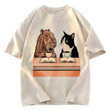 Tokyosol Capybara And Cat Talk Washed T-Shirt
