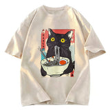 Tokyosol Cute Cat Eating Ramen Washed T-Shirt