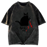 Tokyosol A Puzzled Cat Holding A Knife Washed T-Shirt