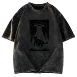 Tokyosol Cat Kidnapped By Aliens Washed T-Shirt