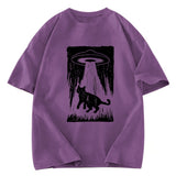 Tokyosol Cat Kidnapped By Aliens Washed T-Shirt