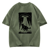 Tokyosol Cat Kidnapped By Aliens Washed T-Shirt