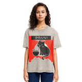 Tokyosol Kawaii Vintage Ramen Cat Washed T-Shirt