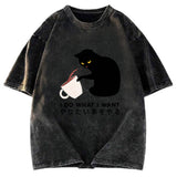 Tokyosol Tsundere Cat Funny Washed T-Shirt