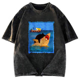 Tokyosol Black Cat With Shark Washed T-Shirt