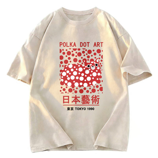 Tokyosol Japanese Polka Dot Art Washed T-Shirt