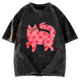 Tokyosol Cute And Mysterious Cat Washed T-Shirt