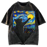 Tokyosol Black Cat Touch The Moon Washed T-Shirt