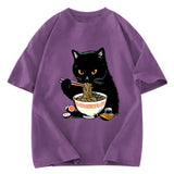 Tokyosol Cat Eating Favorite Ramen Washed T-Shirt