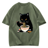 Tokyosol Cat Eating Favorite Ramen Washed T-Shirt