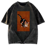 Tokyosol Psychedelic Orange Cat Washed T-Shirt