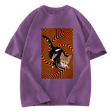 Tokyosol Psychedelic Orange Cat Washed T-Shirt
