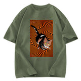 Tokyosol Psychedelic Orange Cat Washed T-Shirt