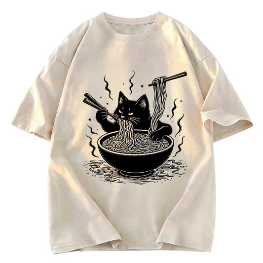 Tokyosol Ramen Lover Cat Washed T-Shirt