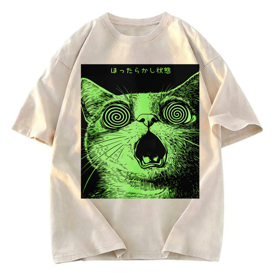 Tokyosol Confused Cat Japanese Washed T-Shirt