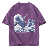 Tokyosol Wave And Cat Japanese Washed T-Shirt