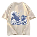 Tokyosol Wave And Cat Japanese Washed T-Shirt