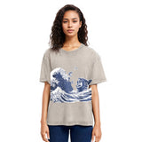 Tokyosol Wave And Cat Japanese Washed T-Shirt