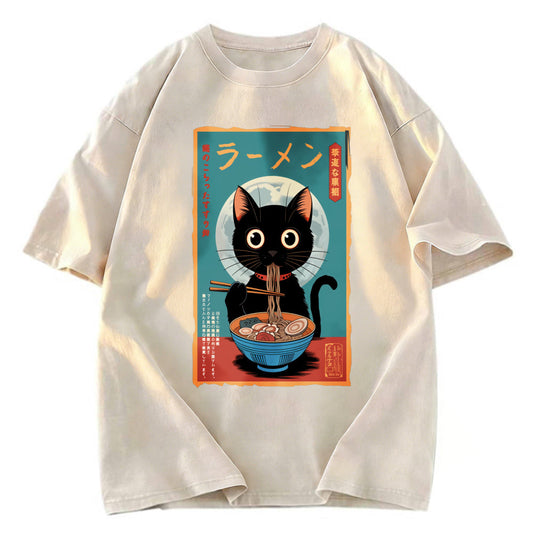 Tokyosol Ramen Fanatic Cat Washed T-Shirt