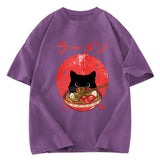 Tokyosol Black Cat Eat Ramen Washed T-Shirt