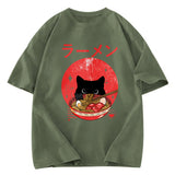 Tokyosol Black Cat Eat Ramen Washed T-Shirt