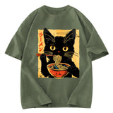 Tokyosol Cat Enamored Of Ramen Washed T-Shirt