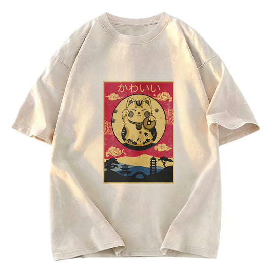 Tokyosol Retro Lucky Cat Washed T-Shirt