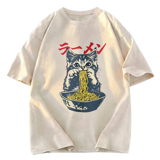 Tokyosol Cute Cat Is Eating Ramen Washed T-Shirt