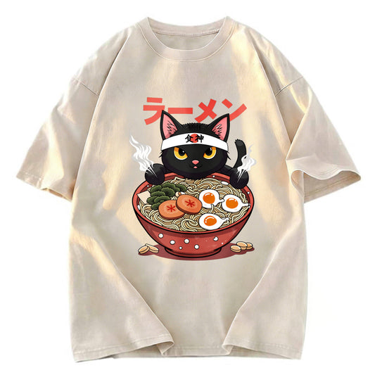 Tokyosol Ramen Lover Black Cat Washed T-Shirt