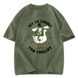 Tokyosol Frog Riding Goose Funny Sarcastic Meme Washed T-Shirt