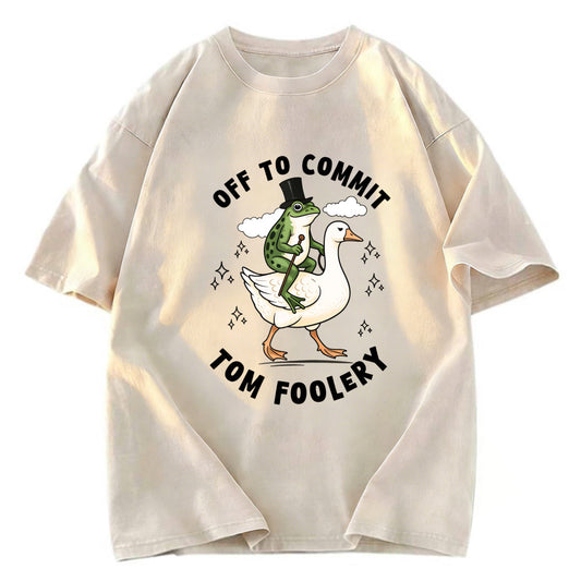 Tokyosol Frog Riding Goose Funny Sarcastic Meme Washed T-Shirt