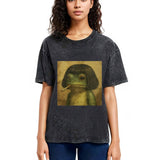 Tokyosol Frog Face With Bob Haircut Meme Washed T-Shirt