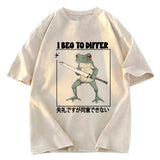 Tokyosol Funny Frog Graphic I Beg To Differ Frog Japanese Washed T-Shirt