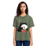 Tokyosol Funny Frog Eating Ramen Washed T-Shirt