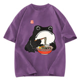 Tokyosol Funny Frog Eating Ramen Washed T-Shirt
