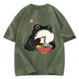 Tokyosol Funny Frog Eating Ramen Washed T-Shirt