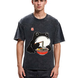 Tokyosol Funny Frog Eating Ramen Washed T-Shirt