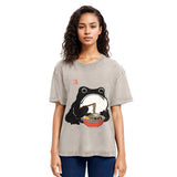 Tokyosol Funny Frog Eating Ramen Washed T-Shirt