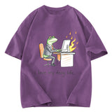 Tokyosol Office Burnout Funny Frog Meme Washed T-Shirt
