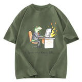 Tokyosol Office Burnout Funny Frog Meme Washed T-Shirt