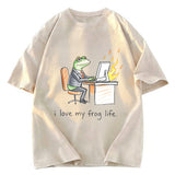 Tokyosol Office Burnout Funny Frog Meme Washed T-Shirt
