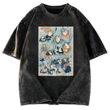 Tokyosol Japanese Ukiyo-e Samurai Ninja Frogs Washed T-Shirt